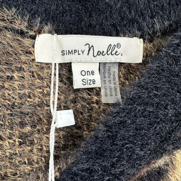 Simply Noelle Poncho Plush Furry Chenille Black & Tan Leopard One Size Sweater - Picture 4 of 8